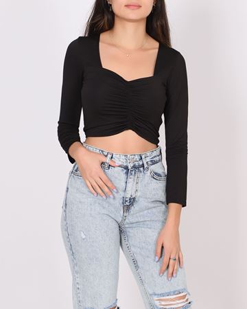 Siyah Önü Büzgülü Bluz BLZ358