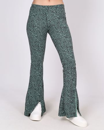 Yeşil İspanyol Paça Desenli Yırtmaçlı Tayt TYT264