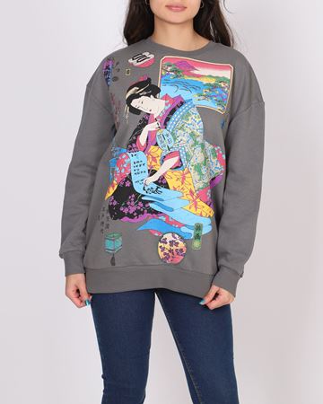 Antrasit Baskılı Şardonlu Sweat SWT1008