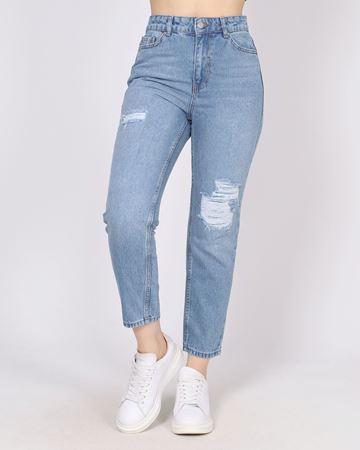 Mavi Lazerli Mom Jean Likralı  PNT760