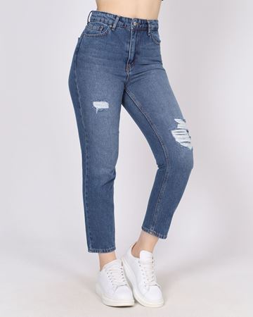 Mavi Lazerli Mom Jean Likralı PNT761