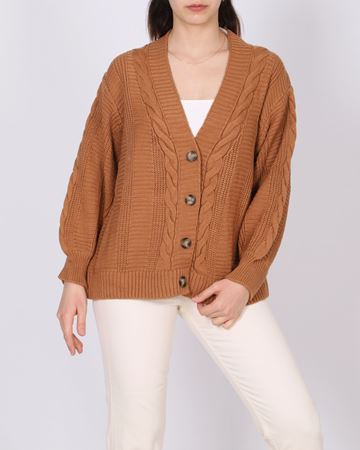 Kahve Saç Örgülü Triko Hırka HRK542