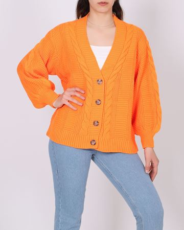 Turuncu Saç Örgülü Triko Hırka HRK544