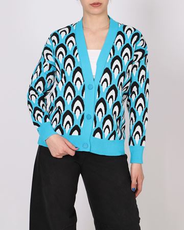 Turkuaz Desenli Triko Hırka HRK548