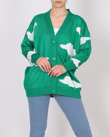 Yeşil Desenli Triko Hırka HRK551