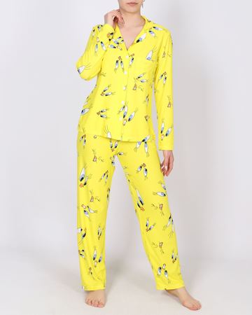 Sarı Süet Düğmeli Pijama Takımı PJM1862