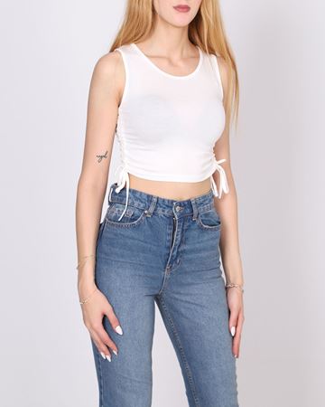 Beyaz Yanları Büzgülü Bluz BLZ213