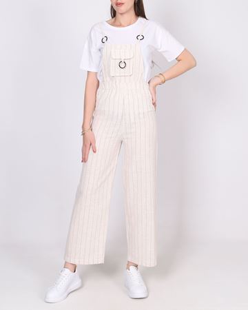 Siyah Çizgili Keten Tulum TLM528