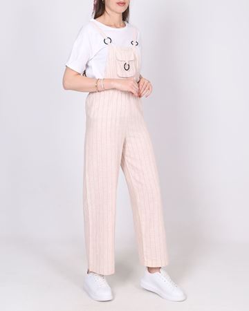 Pembe Çizgili Keten Tulum TLM529