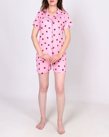 Pembe Gömlek Yaka Şortlu Pijama Takımı PJM2030