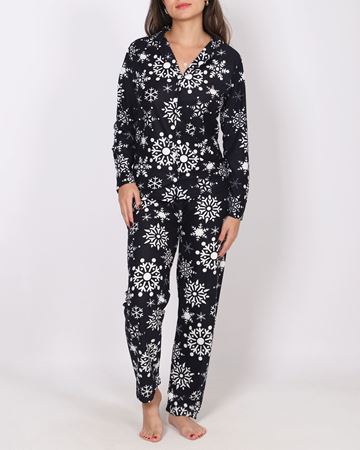 Siyah Süet Düğmeli Pijama Takımı PJM2084