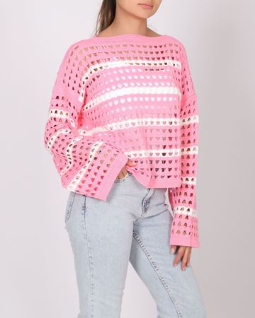 İki Renk Ajurlu Triko Bluz BLZ495