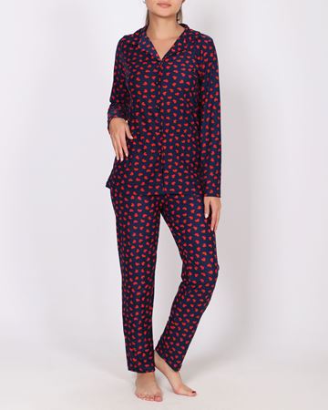 Lacivert Süet Düğmeli Pijama Takımı PJM2090