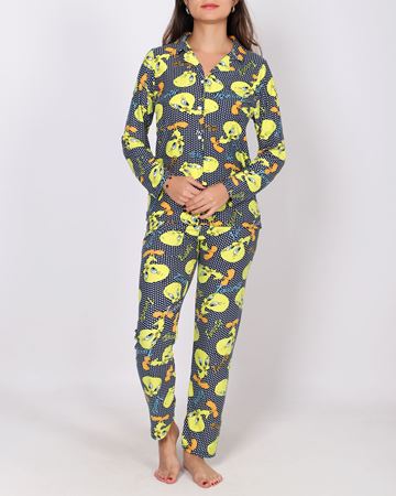 Lacivert Süet Düğmeli Pijama Takımı PJM2106