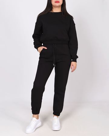 Siyah Üç İplik Şardonlu Eşofman Takımı TKM2716