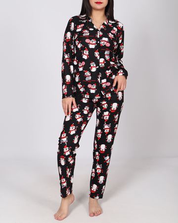 Siyah Süet Düğmeli Pijama Takımı PJM2110