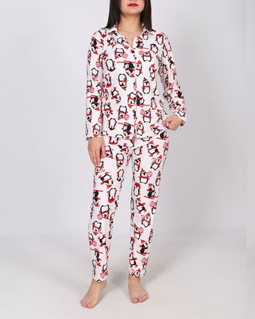 Beyaz Süet Düğmeli Pijama Takımı PJM2111
