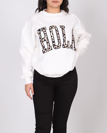 Beyaz Leopar Baskılı Üç İplik Şardonlu Sweat SWT1072