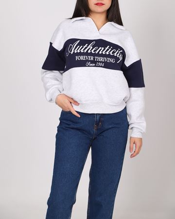 Gri Baskılı Üç İplik Şardonlu Sweat SWT1073