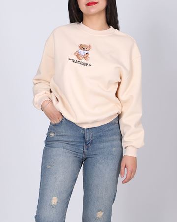 Bej Ayıcık Desen Üç İplik Şardonlu Sweat SWT1075
