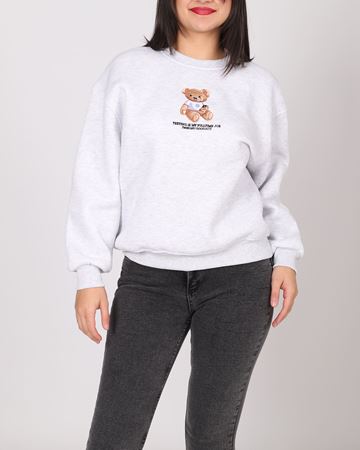 Gri Ayıcık Desen Üç İplik Şardonlu Sweat SWT1076