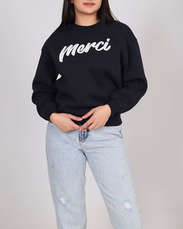 Lacivert Nakışlı Üç İplik Şardonlu Sweat SWT1081