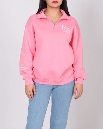 Pembe Yazı Baskılı Üç İplik Şardonlu Sweat SWT1082