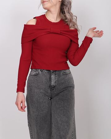Bordo Fiyonk Detaylı Bluz BLZ498