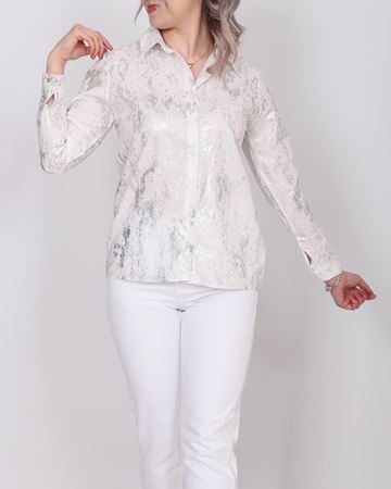 Beyaz Lame Keten Gömlek GML153