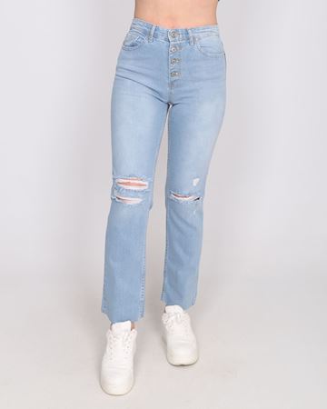 Düğmeli Lazerli Kesik Paça Mom Jean PNT925