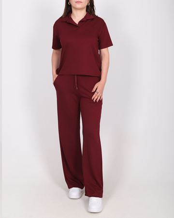 Oysho Kumaş Gömlek Yaka Bordo Eşofman Takımı TKM2737