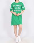 Yeşil Baskılı Şeritli Elbise ELB844