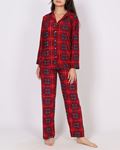 Kırmızı Ekoseli Süet Düğmeli Pijama Takımı PJM1802