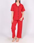 Kırmızı Düğmeli Kısa Kol Pijama Takımı PJM1902